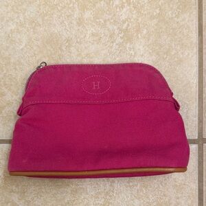 Hermes Fuchsia Canvas Cosmetic Bag